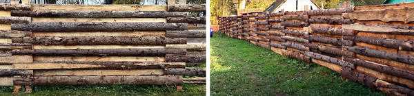 Самый недорогой деревянный забор — из горбыля. Несколько примеров красивого исполнения
